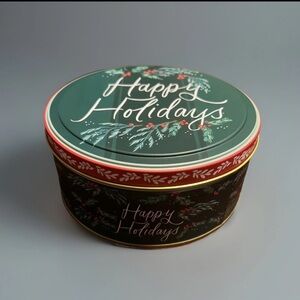 Lindy Bowman Collectible Cookie Canister, Elegant Gift Tin HAPPY HOLIDAYS